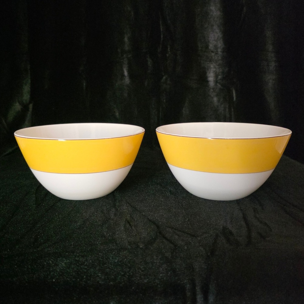 Kate Spade Lenox Rutherford Circle Yellow Soup Cereal Bowls Set of 2 Bone China